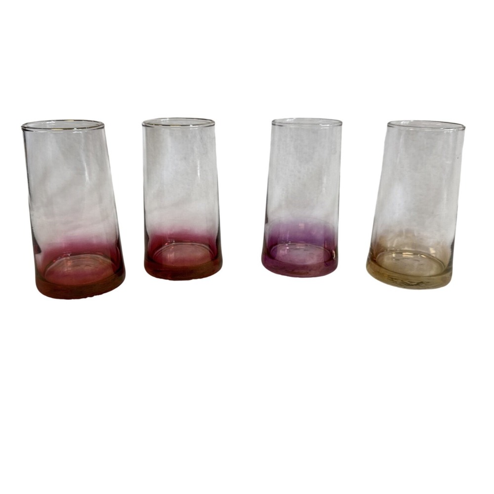 Vintage Ombre Highball Drinking Glasses Gold Rim Multi Color Set of 4